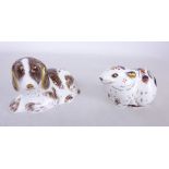 Royal Crown Derby 'Bank Vole' and 'Scruff' paperweights with gold stoppers,