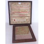 Two 19th Century samplers by Annie Bowman aged 13 and Susan Wright,