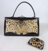 1940's Leopard face and leather handbag with suede lining and a similar purse (2)