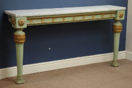 20th century rectangular parcel gilt console table, with applied mouldings, turned supports,