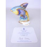 Royal Crown Derby 'Guppy Fish' paperweight with gold stopper and certificate Condition
