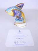 Royal Crown Derby 'Guppy Fish' paperweight with gold stopper and certificate Condition