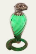 Late Victorian silver mounted green glass serpent full bottle decanter/claret jug by Cornelius