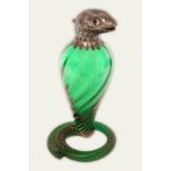 Late Victorian silver mounted green glass serpent full bottle decanter/claret jug by Cornelius