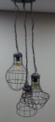 Centre light fitting with three cage/ wire pendants Condition Report <a