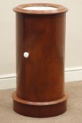 Victorian mahogany cylinder pot cupboard, circular stepped moulded top with inset white marble,