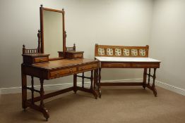 Victorian aesthetic movement pitch pine dressing table with two drawers and trinket drawers,