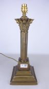 Early to mid 20th Century brass corinthium column shaped table lamp,