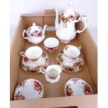 Royal Albert 'Country Roses' teaware; large tea pot, coffee pot, two cups and saucers,