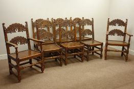 20th century set eight (6+2) Yorkshire/Derbyshire oak joint dining chairs,