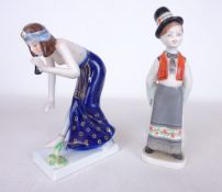 Austrian Art Deco style figurine of semi-nude snake charmer in the style of dux/ Goldscheider,