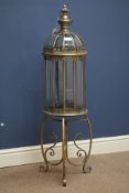 Bronzed finish circular lantern with carrying handle on stand, D34cm,