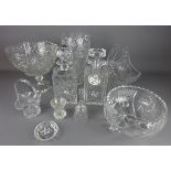 Royal Brierley cut glass decanter with porcelain Vodka label, Bohemian crystal vase, pedestal bowl,