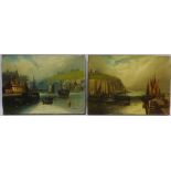 Whitby, pair late 19th century oils on canvas signed by T Moore 25.