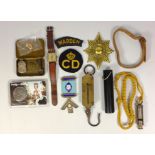 Coldstream Guards brass badge, silver ARP lapel badge & Masonic jewel,