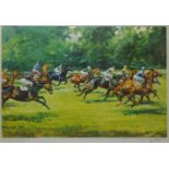 'They're Off' - Racing Scene, 20th century colour print after Michael Lyne signed in pencil pub.