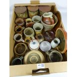 Studio pottery 'Coffee' and 'Sugar' jars, studio pottery vases, jugs,