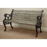 Cast iron and wood slatted garden bench, W130cm, H77cm,