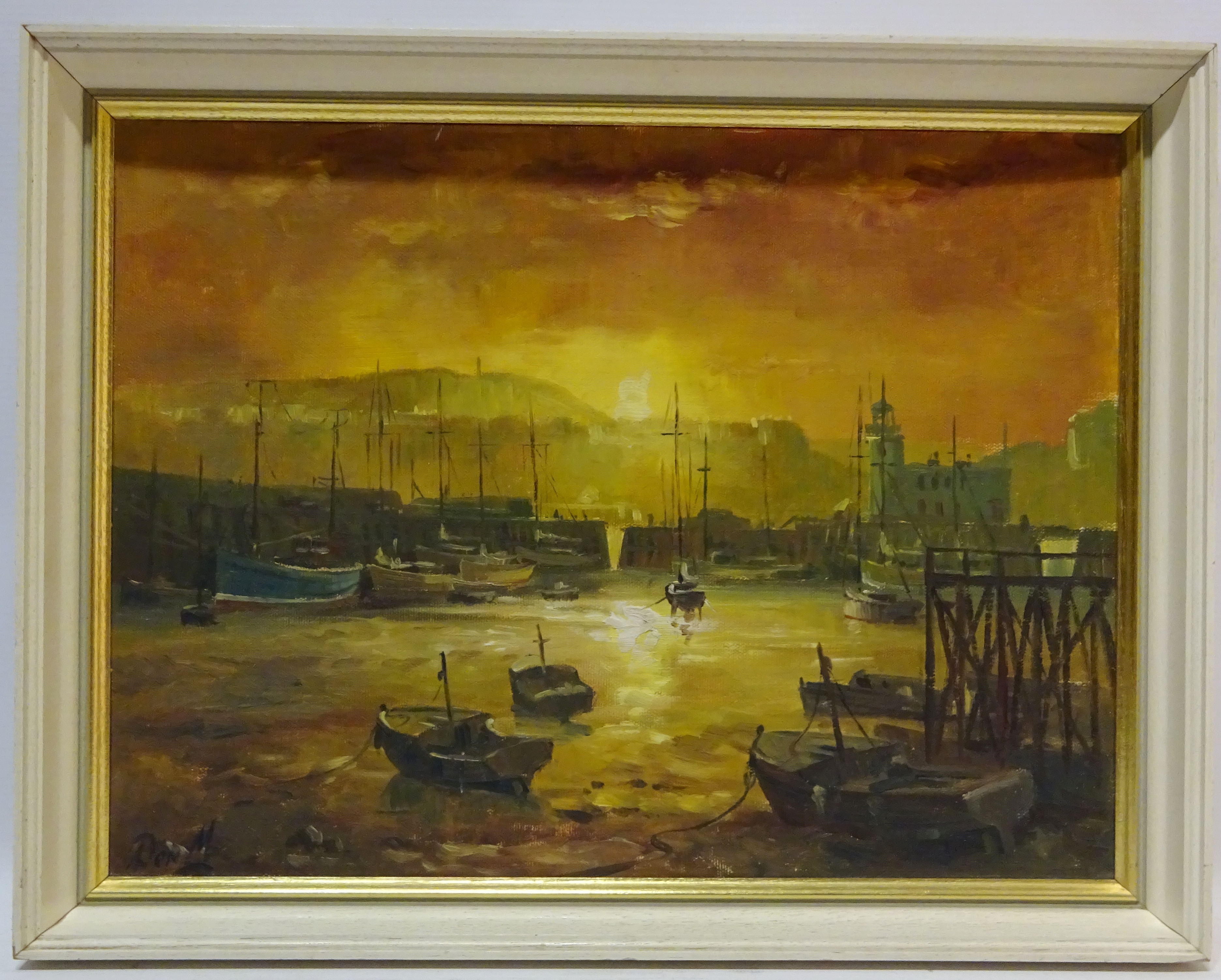 Scarborough Harbour, oil on canvas board signed by Don Micklethwaite (British 1936-), - Image 2 of 2