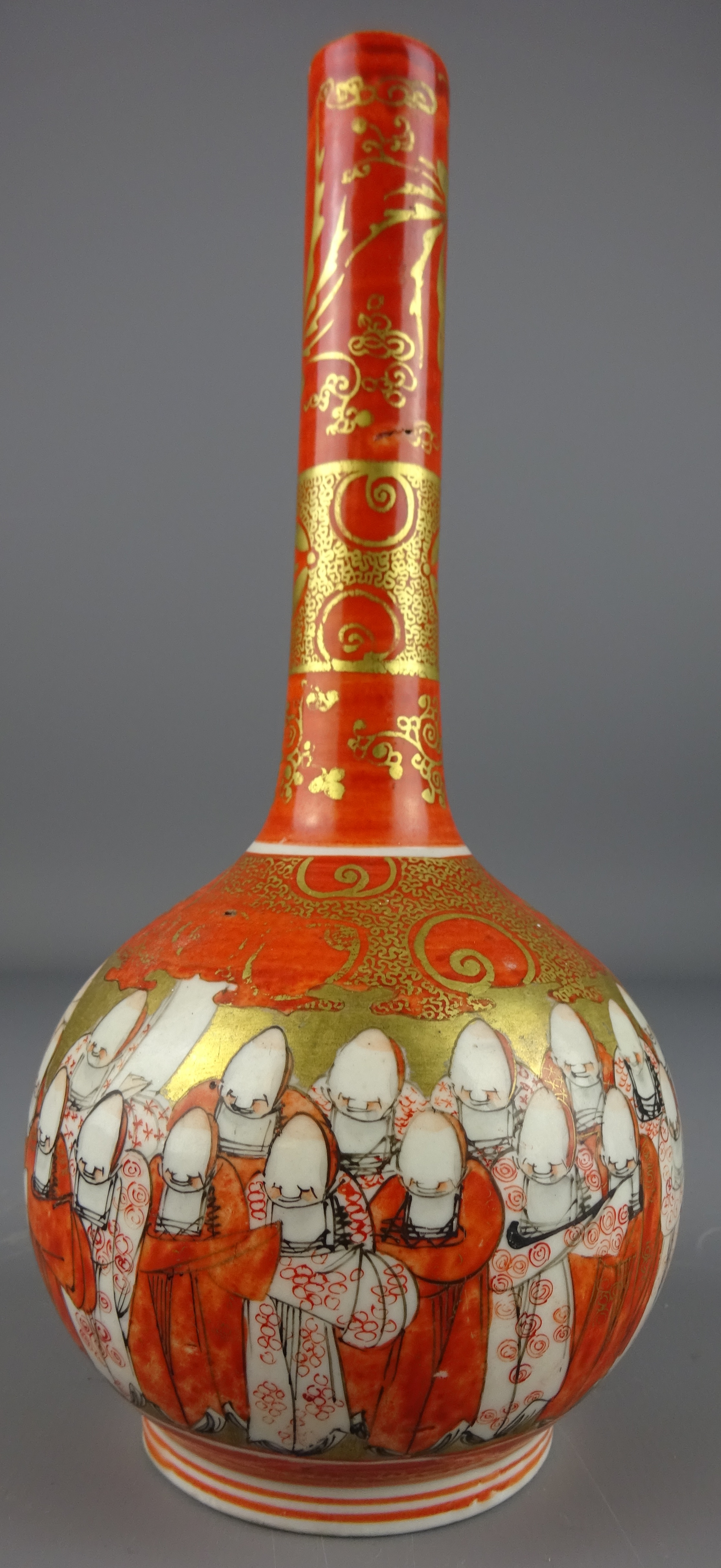 Japanese Meiji period Satsuma Kutani bottle vase decorated with scholars,