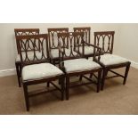 19th century set five (4+1) walnut dining chairs, tapering moulded supports,