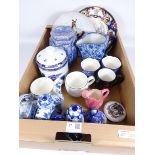 Wade Ringtons Millennium 2000 blue & white hexagonal tea caddy, another Willow pattern caddy,