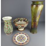 Tall Woburn studio pottery stoneware vase, early 20th Century Royal Doulton pedestal bowl,