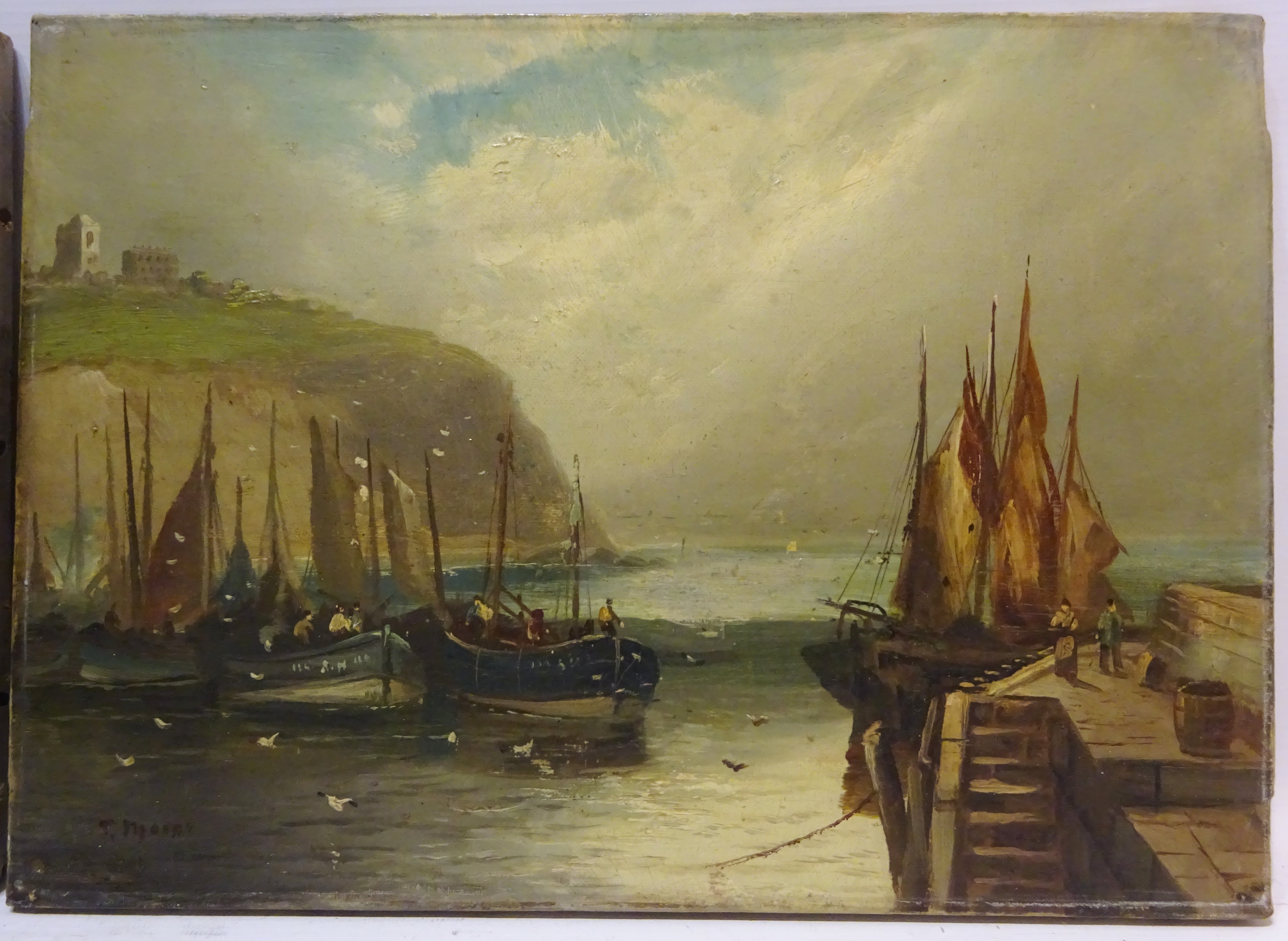 Whitby, pair late 19th century oils on canvas signed by T Moore 25. - Image 3 of 3