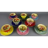 Aynsley harlequin cups and saucers with fruit decoration with a matched saucer (16)