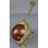 Patinated bronze sculpture of a conker with individual segments by Mark Richard Hall, L11.