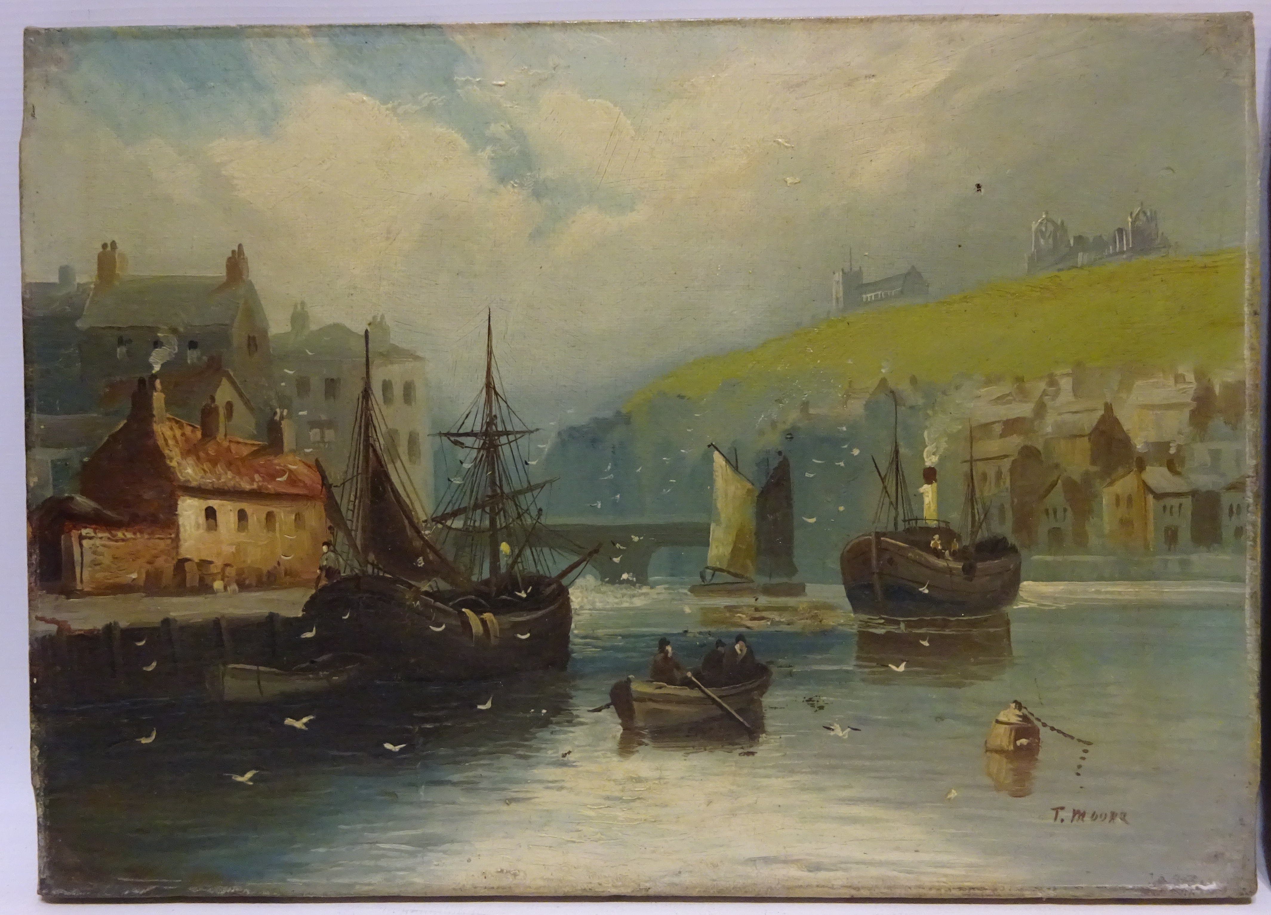 Whitby, pair late 19th century oils on canvas signed by T Moore 25. - Image 2 of 3