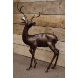 Bronzed aluminium standing stag, W66cm,
