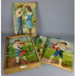 Late 19th/ 20th Century wooden picture blocks, with six original picture guides and case, H39.