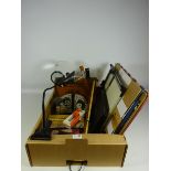 Collection of Vintage office equipment including drawing board, oak letter rack,