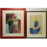 Abstract Forms, contemporary colour print 65cm x 50cm and Figurative Study,