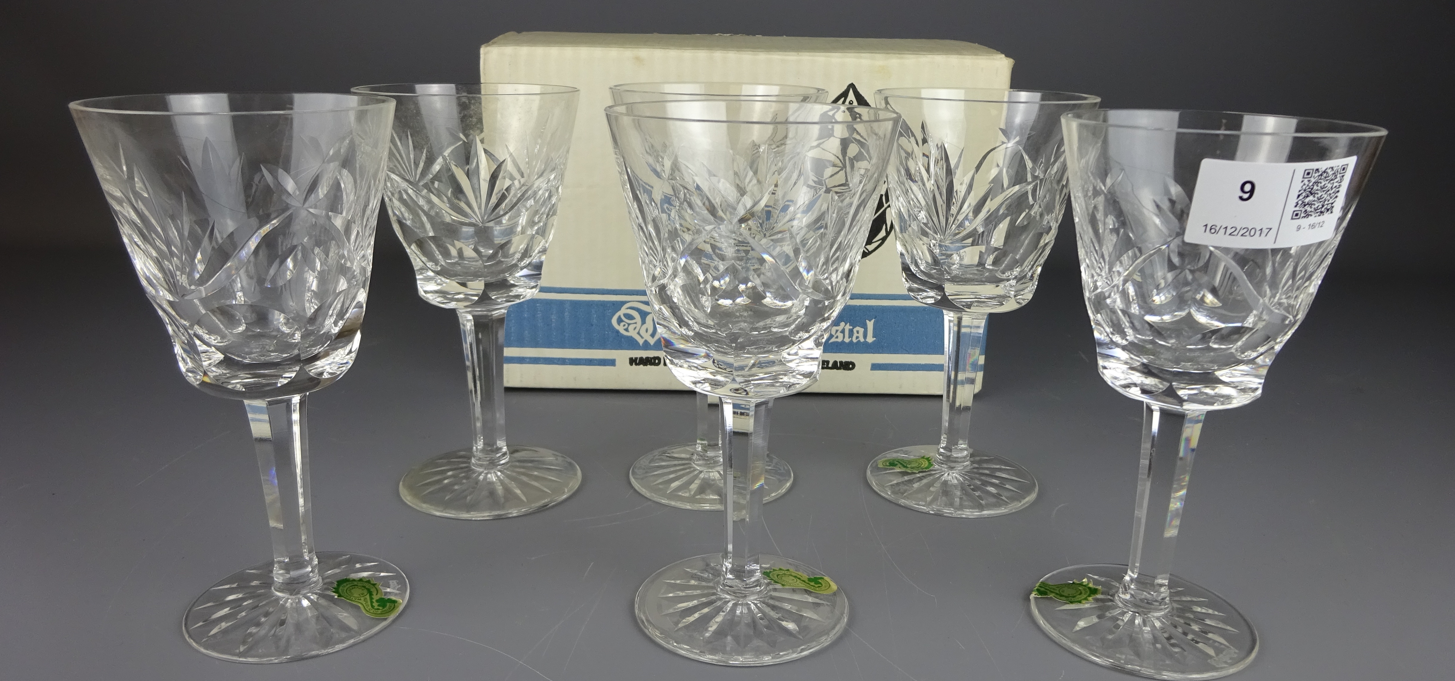 Set of six Waterford Ashling pattern claret glasses,