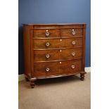 Victorian mahogany bow front chest, two short and three long drawers, turned feet,