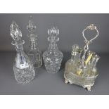 Silver plated cruet and three crystal decanters (4) Condition Report <a