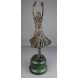 Bronze Art Deco style sculpture of a dancer on marble plinth, signed to base 'Preiss',