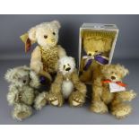 Two Merrythought commemorative bears, Two one of a kind bears, and another bear No.