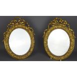 Pair of 19th Century gilt wood and gesso oval wall mirrors, H30cm x L22.