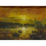 Scarborough Harbour, oil on canvas board signed by Don Micklethwaite (British 1936-),