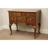 Late 18th century walnut and mahogany lowboy, five drawers above shaped apron,