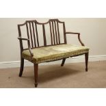 Late 19th century mahogany Hepplewhite style two seat settee, upholstered seat,