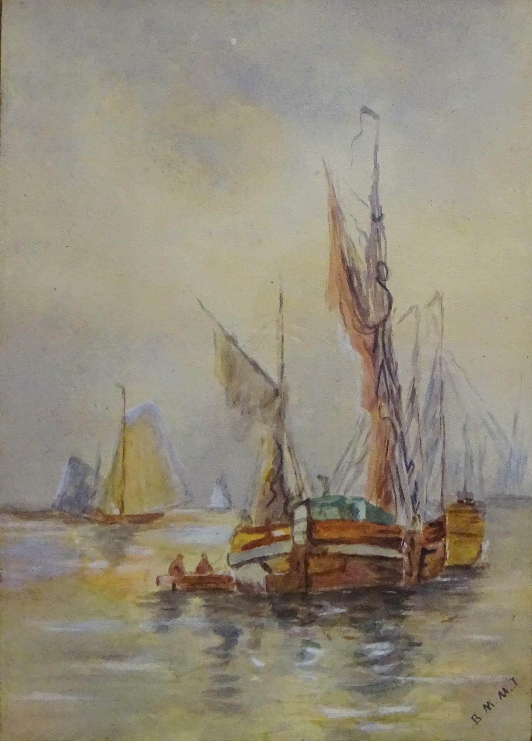 Sailing Vessels at Sea, early 20th century watercolour signed with initials B. M. M.