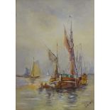 Sailing Vessels at Sea, early 20th century watercolour signed with initials B. M. M.