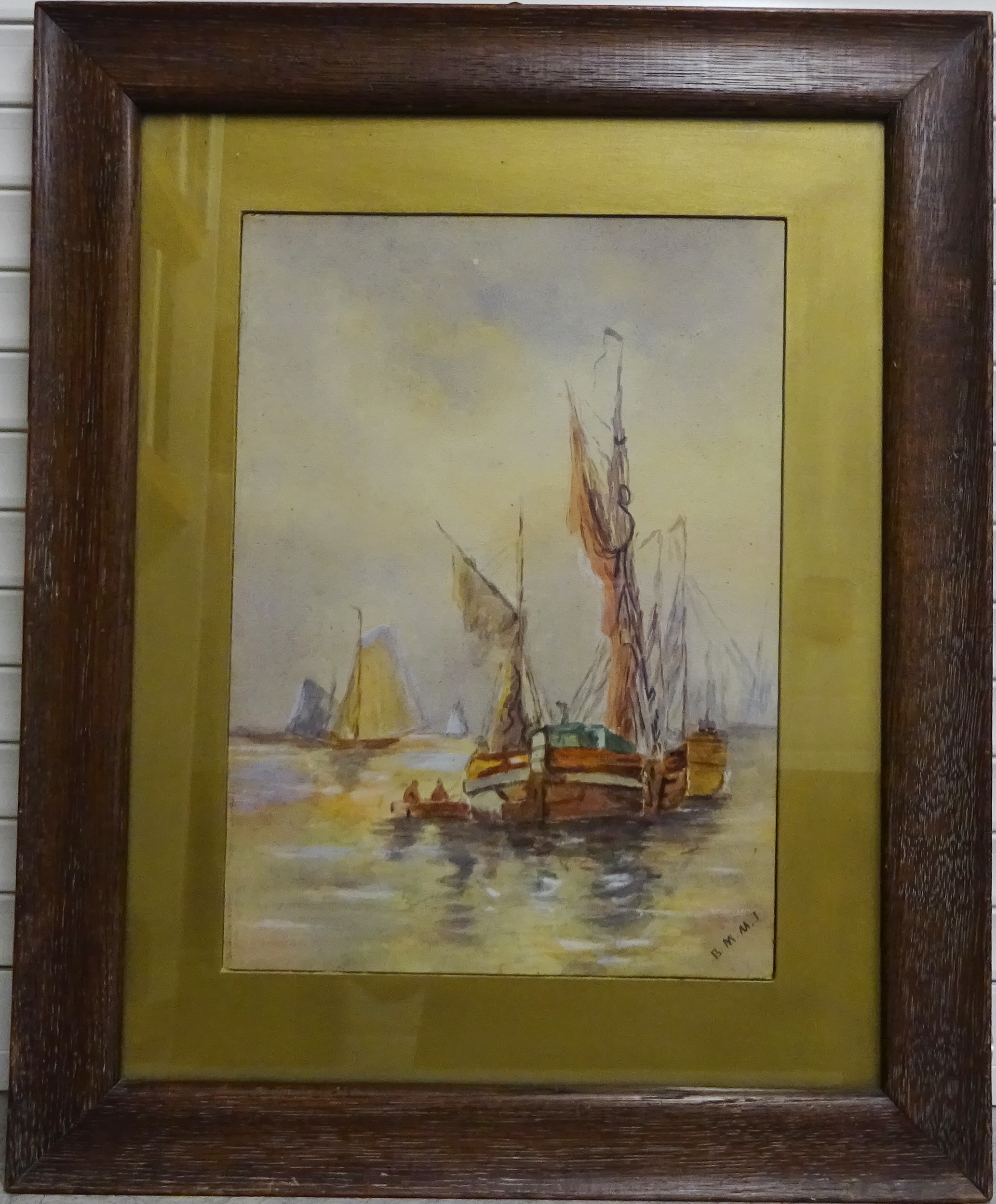 Sailing Vessels at Sea, early 20th century watercolour signed with initials B. M. M. - Image 2 of 2