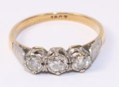 Three stone diamond gold ring stamped 18ct Condition Report <a href='//www.