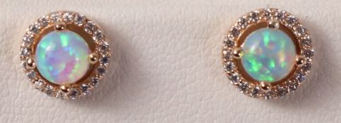 Pair of rose gold-plated opal dress stud ear-rings stamped 925 Condition Report
