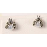 Pair of pearl and marcasite silver Ladybird ear-rings stamped 925 Condition Report